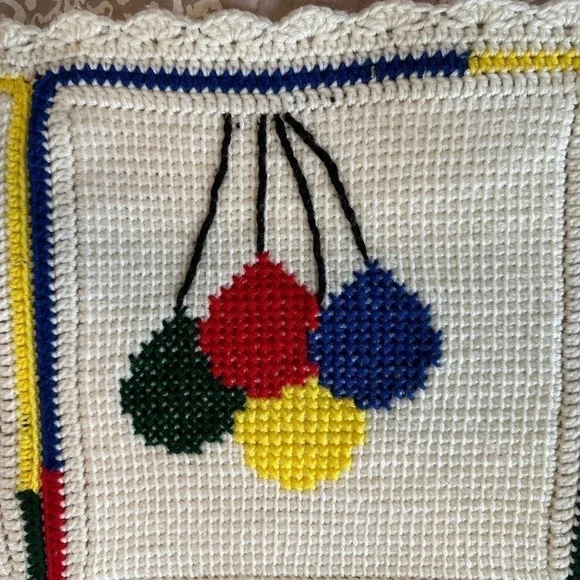 HANDMADE Crochet Knit AFGHAN Couch Lap Quilt THROW BLANKET Quilted Squares Kids